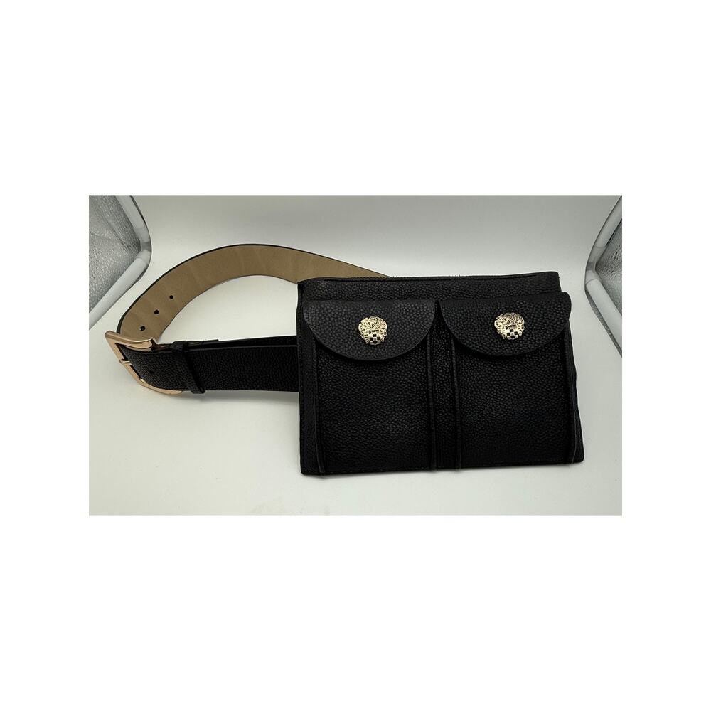 Vince Camuto Black Pebbled Double Pocket Belt Bag Fanny Pack Purse Handbagag